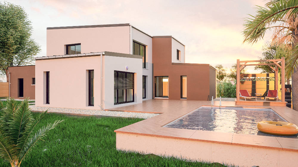 Maisons CARON - /images/projetsprojet 3d maison moderne etage bicolore piscine primo accedant guipry messac 35