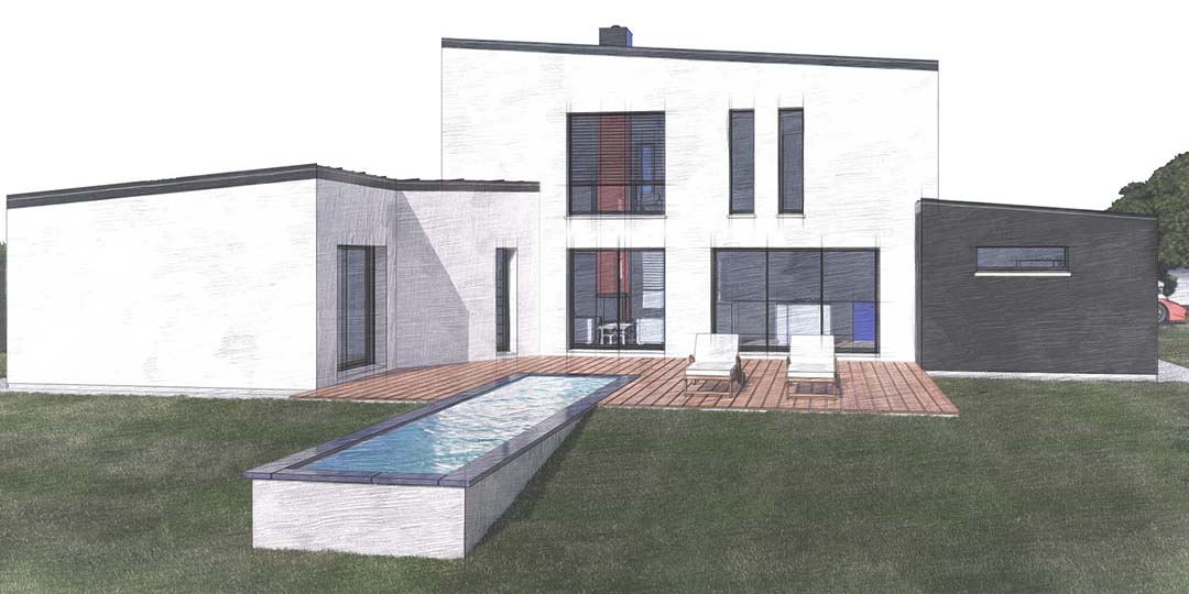 Maisons CARON - /images/projetsesquisse facade sud maison moderne etage bassin saint sulpice des landes 35
