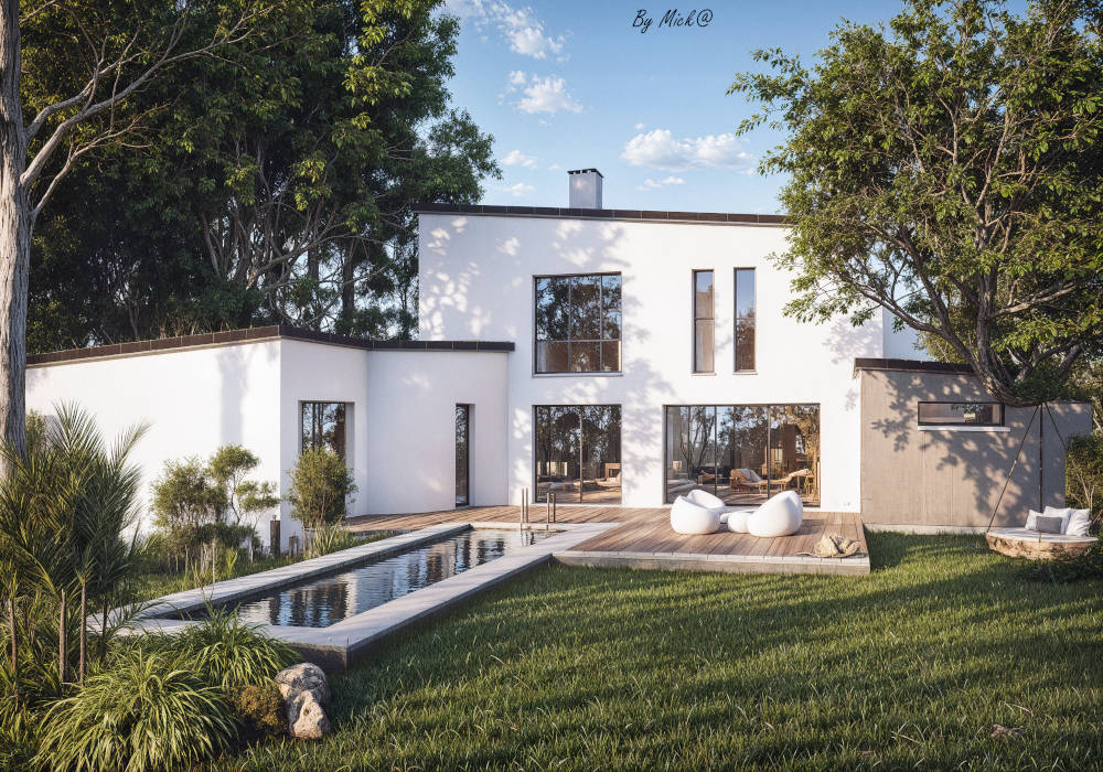 Maisons Caron - Maison moderne avec bassin